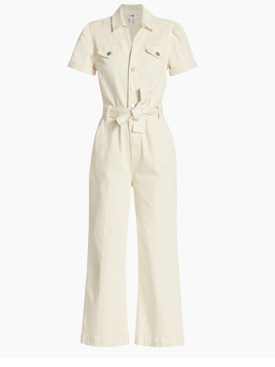 Nwot Paige Anessa Belted Ivory Denim Jumpsuit - Size 2